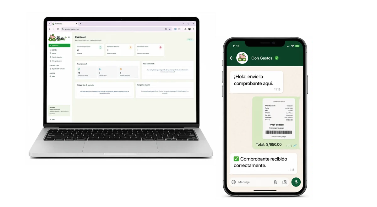Portal de Ooh Gastos disponible en computadora, tableta y celular