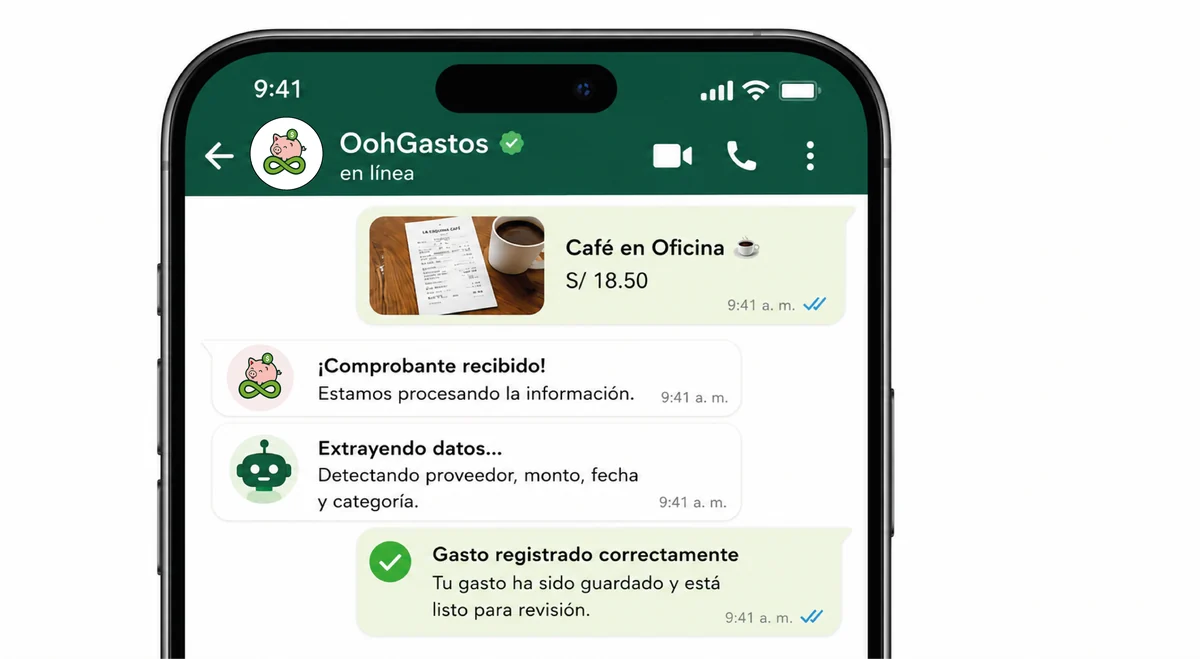 Registro de un comprobante y una nota desde WhatsApp en Ooh Gastos